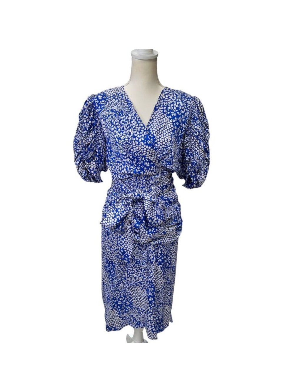 Vintage Givenchy 80's-90's Blue & White Floral Dress W/ Puff Sleeves Size Small